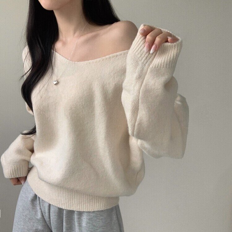 프렌디 캐시 브이넥 루즈핏 긴팔 니트 6color 아이보리