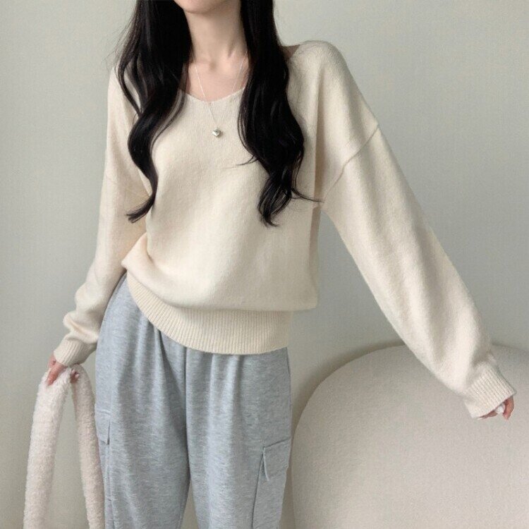 프렌디 캐시 브이넥 루즈핏 긴팔 니트 6color 아이보리