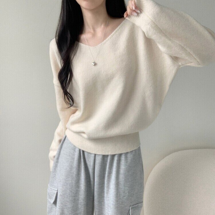 프렌디 캐시 브이넥 루즈핏 긴팔 니트 6color 아이보리