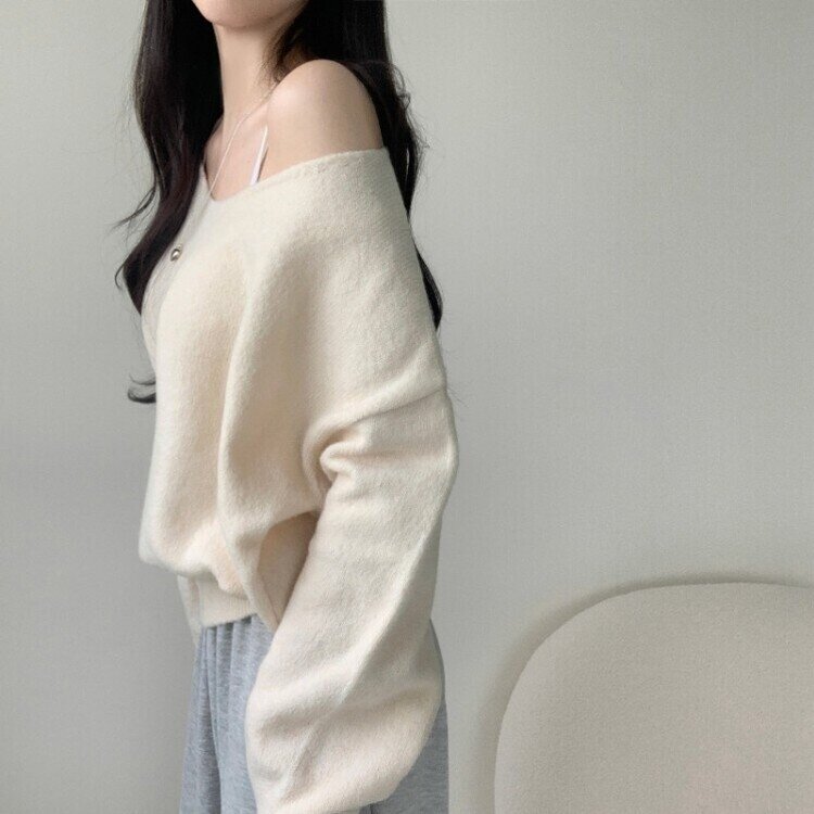 프렌디 캐시 브이넥 루즈핏 긴팔 니트 6color 아이보리