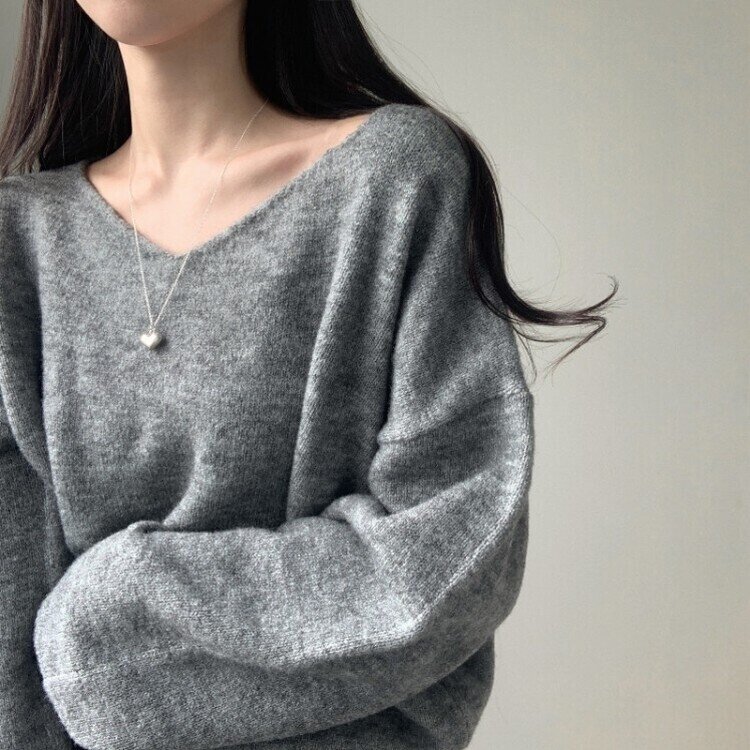프렌디 캐시 브이넥 루즈핏 긴팔 니트 6color 그레이