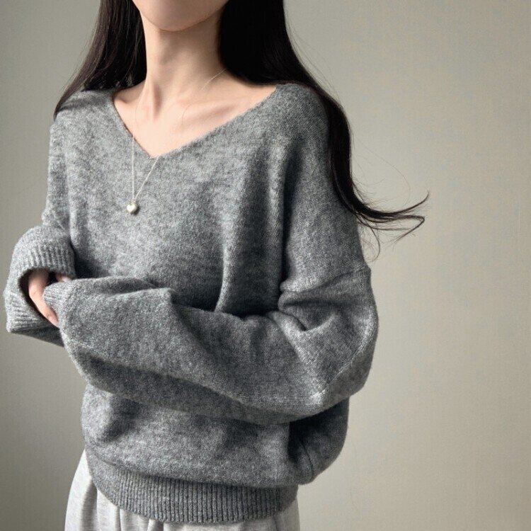프렌디 캐시 브이넥 루즈핏 긴팔 니트 6color 그레이