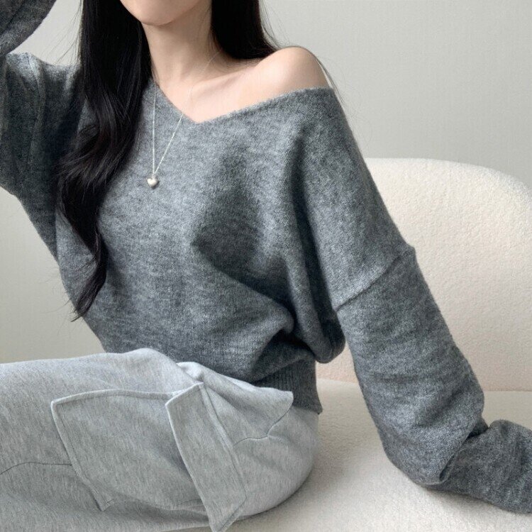 프렌디 캐시 브이넥 루즈핏 긴팔 니트 6color 그레이