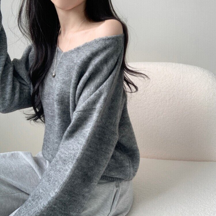 프렌디 캐시 브이넥 루즈핏 긴팔 니트 6color 그레이