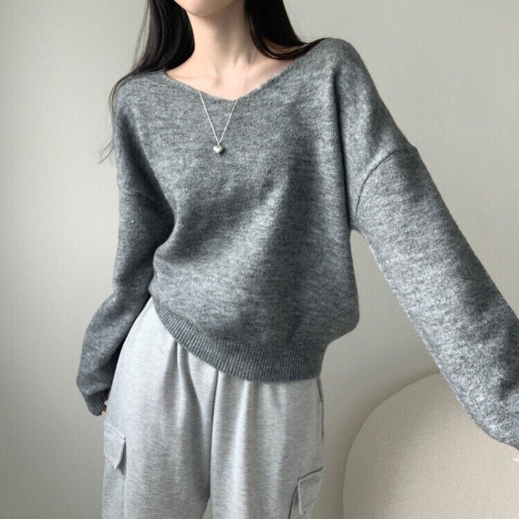 프렌디 캐시 브이넥 루즈핏 긴팔 니트 6color 그레이