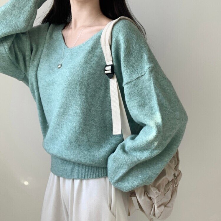 프렌디 캐시 브이넥 루즈핏 긴팔 니트 6color 민트