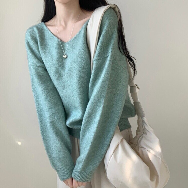 프렌디 캐시 브이넥 루즈핏 긴팔 니트 6color 민트
