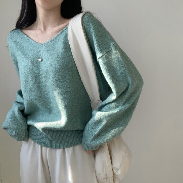 프렌디 캐시 브이넥 루즈핏 긴팔 니트 6color 민트