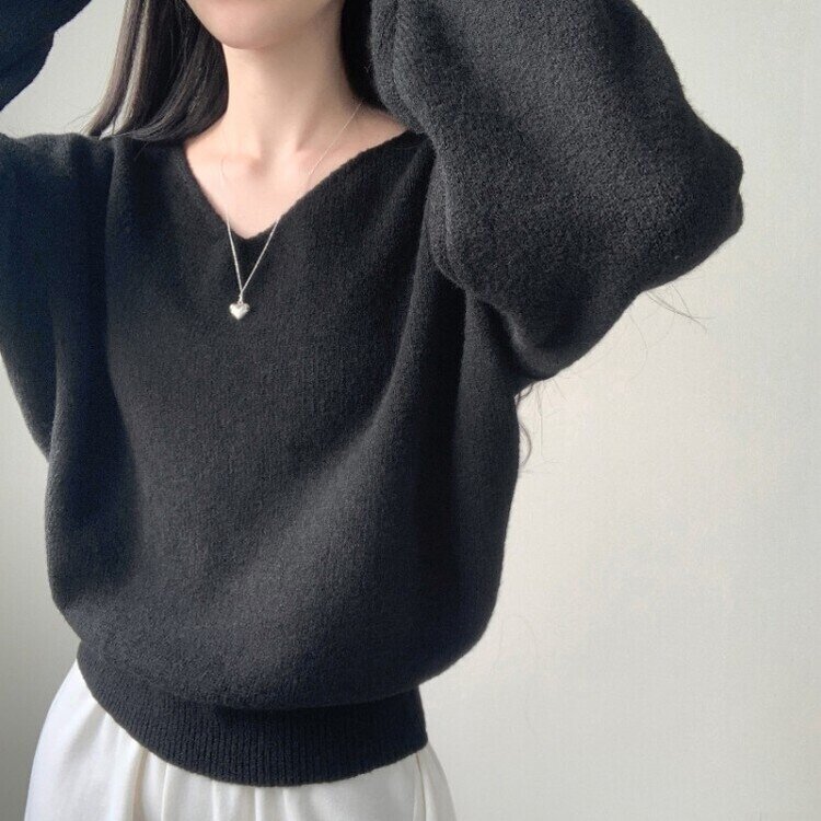프렌디 캐시 브이넥 루즈핏 긴팔 니트 6color 블랙