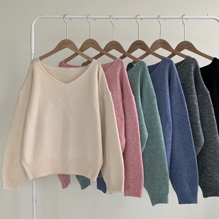 프렌디 캐시 브이넥 루즈핏 긴팔 니트 6color