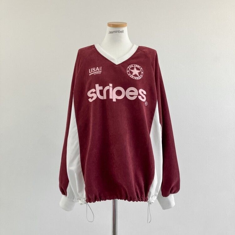 Y2K 長袖 Tシャツ スポーティ Vネック ルーズフィット 可愛い STS42495 Y2K風Vネックスポーツトレーナー スウェット - jasminbell