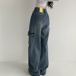 ウエストストリングカーゴビンテージワイドデニムパンツ DARK DENIM