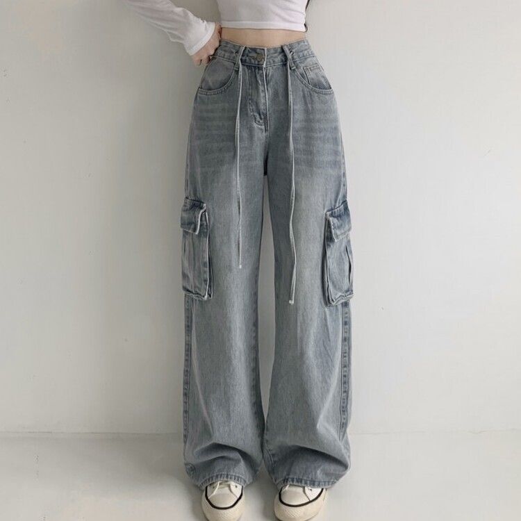 ウエストストリングカーゴビンテージワイドデニムパンツ LIGHT DENIM