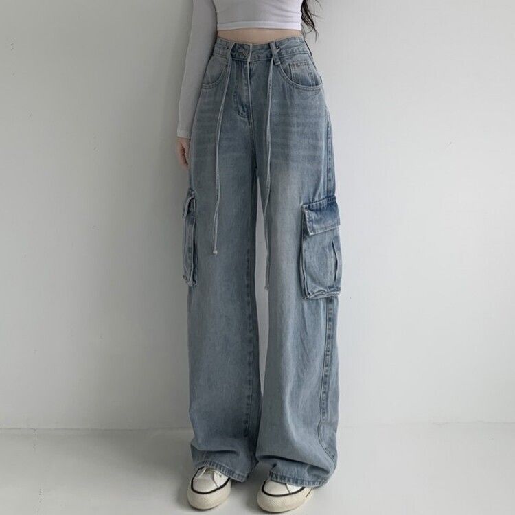 ウエストストリングカーゴビンテージワイドデニムパンツ LIGHT DENIM