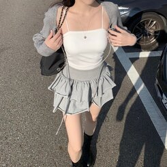バレエコアティアードパンツインバンディングミニスカート｜ミニ