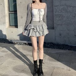 バレエコアティアードパンツインバンディングミニスカート｜ミニ