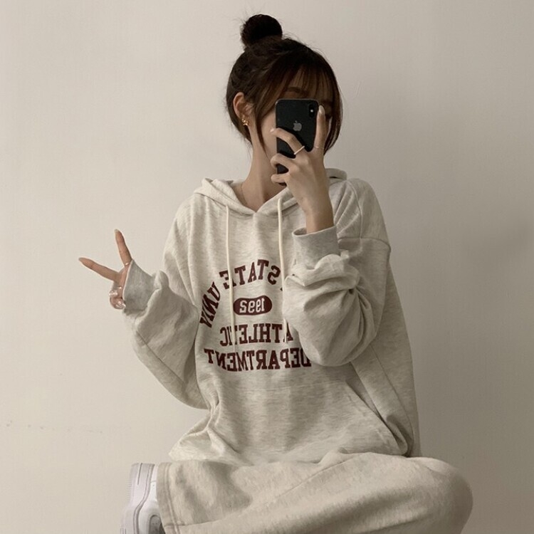 オーバーフィットレタリングカジュアルパーカー OATMEAL