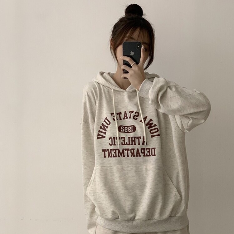 オーバーフィットレタリングカジュアルパーカー OATMEAL