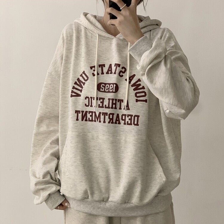 オーバーフィットレタリングカジュアルパーカー OATMEAL