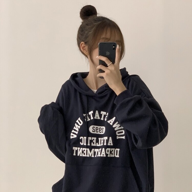 オーバーフィットレタリングカジュアルパーカー NAVY