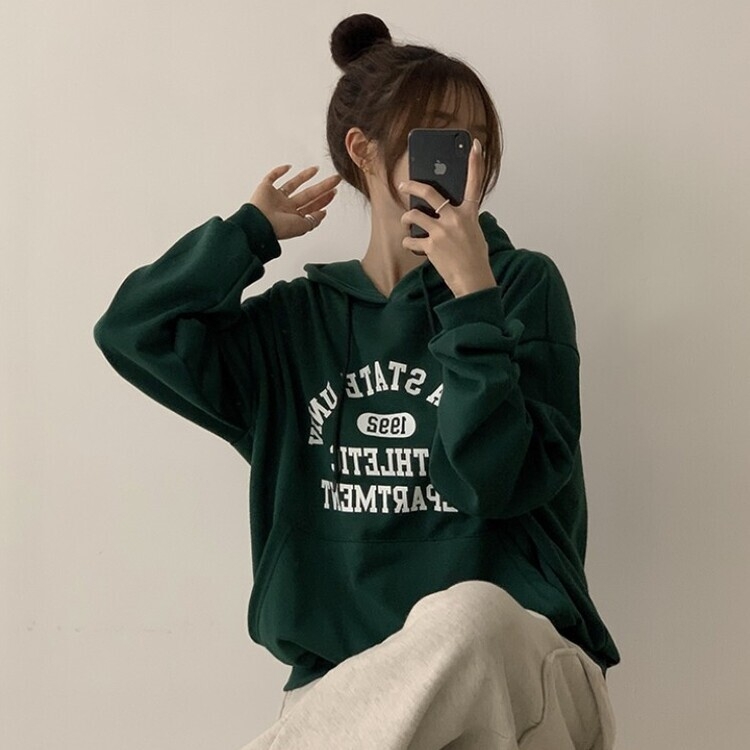 オーバーフィットレタリングカジュアルパーカー GREEN