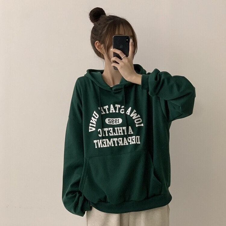 オーバーフィットレタリングカジュアルパーカー GREEN