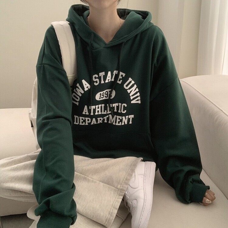 オーバーフィットレタリングカジュアルパーカー GREEN