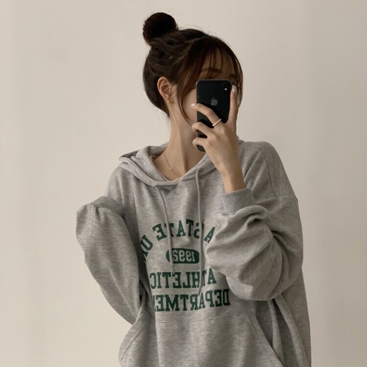 オーバーフィットレタリングカジュアルパーカー GRAY