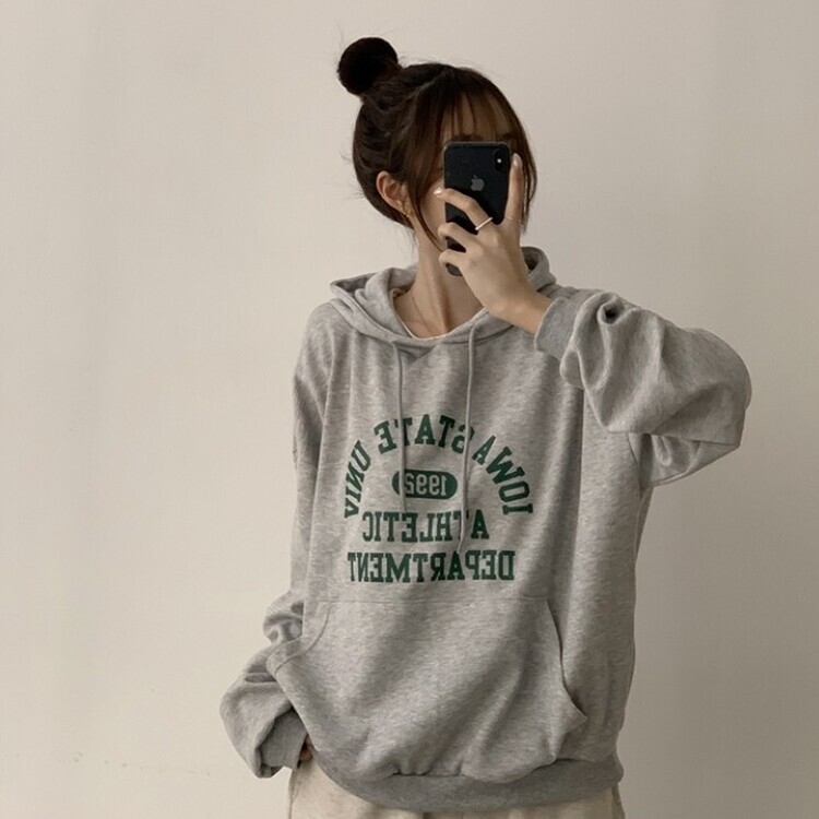 オーバーフィットレタリングカジュアルパーカー GRAY