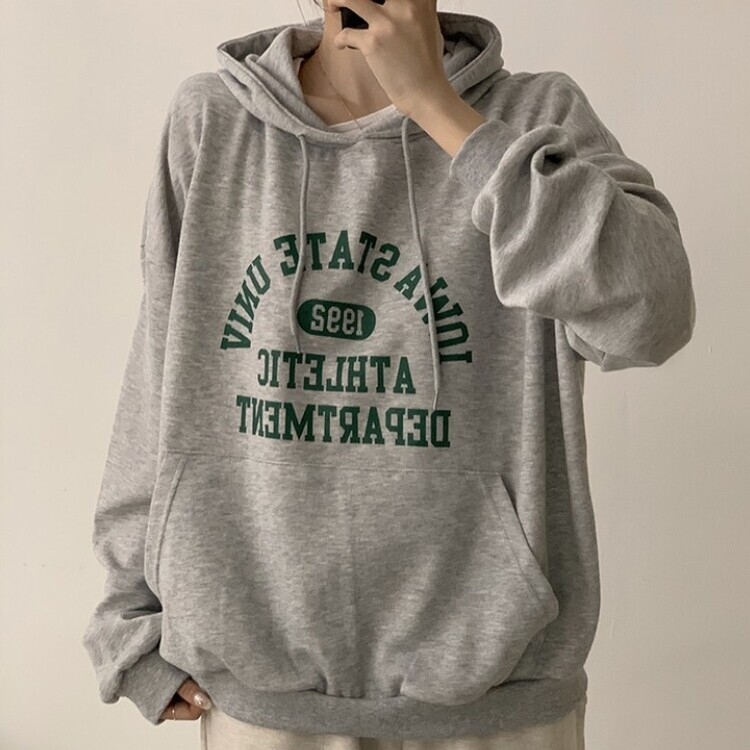 オーバーフィットレタリングカジュアルパーカー GRAY