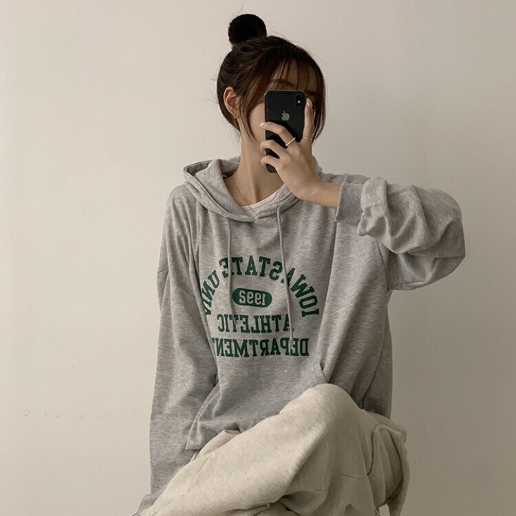 オーバーフィットレタリングカジュアルパーカー GRAY