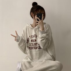 オーバーフィットレタリングカジュアルパーカー OATMEAL