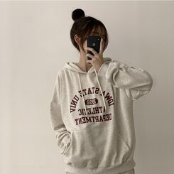 オーバーフィットレタリングカジュアルパーカー OATMEAL