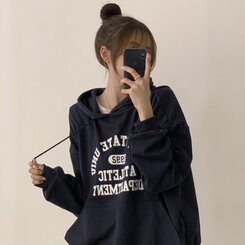 オーバーフィットレタリングカジュアルパーカー NAVY