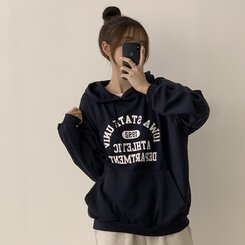 オーバーフィットレタリングカジュアルパーカー NAVY