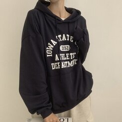 オーバーフィットレタリングカジュアルパーカー NAVY