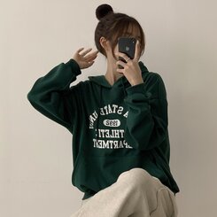 オーバーフィットレタリングカジュアルパーカー GREEN