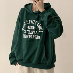 オーバーフィットレタリングカジュアルパーカー GREEN