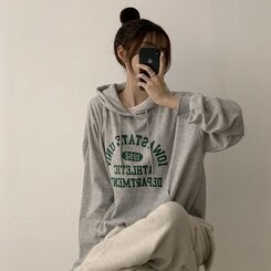 オーバーフィットレタリングカジュアルパーカー GRAY