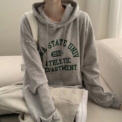 オーバーフィットレタリングカジュアルパーカー GRAY