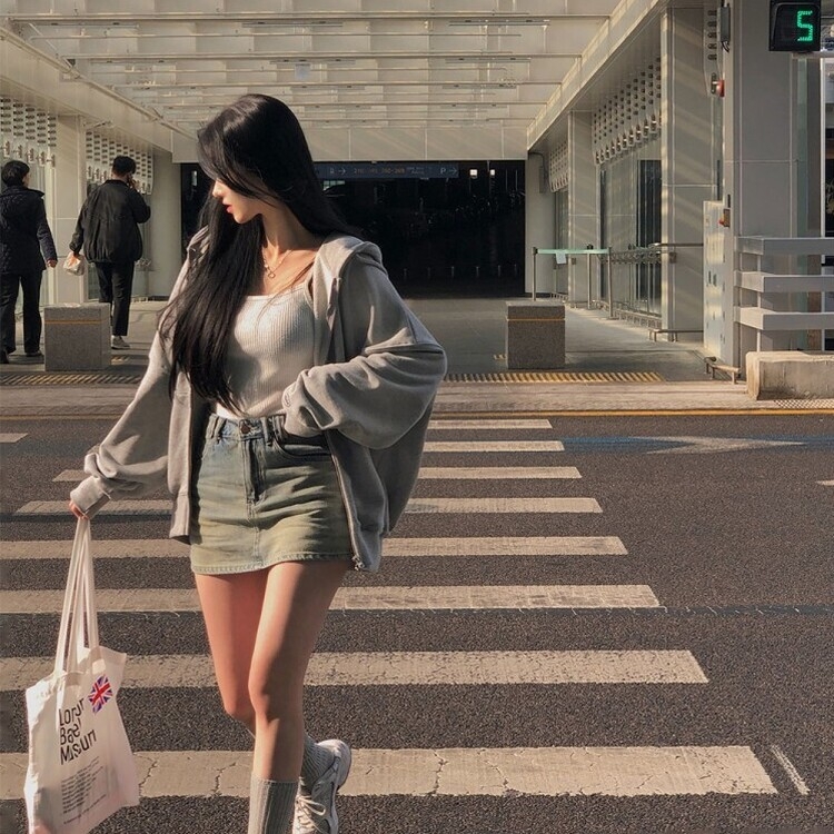 ルーズフィットフードジップアップ5色 GRAY