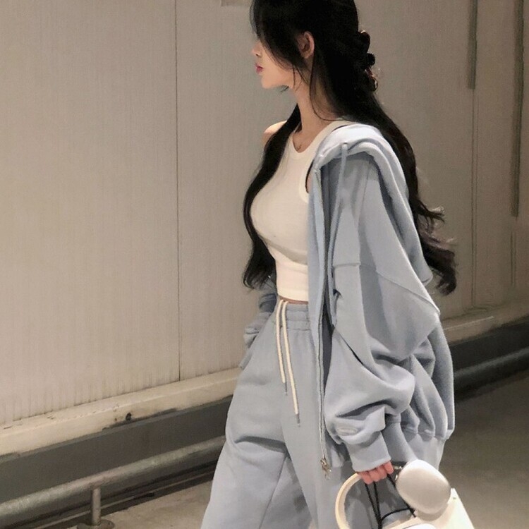 ルーズフィットフードジップアップ5色 AQUA