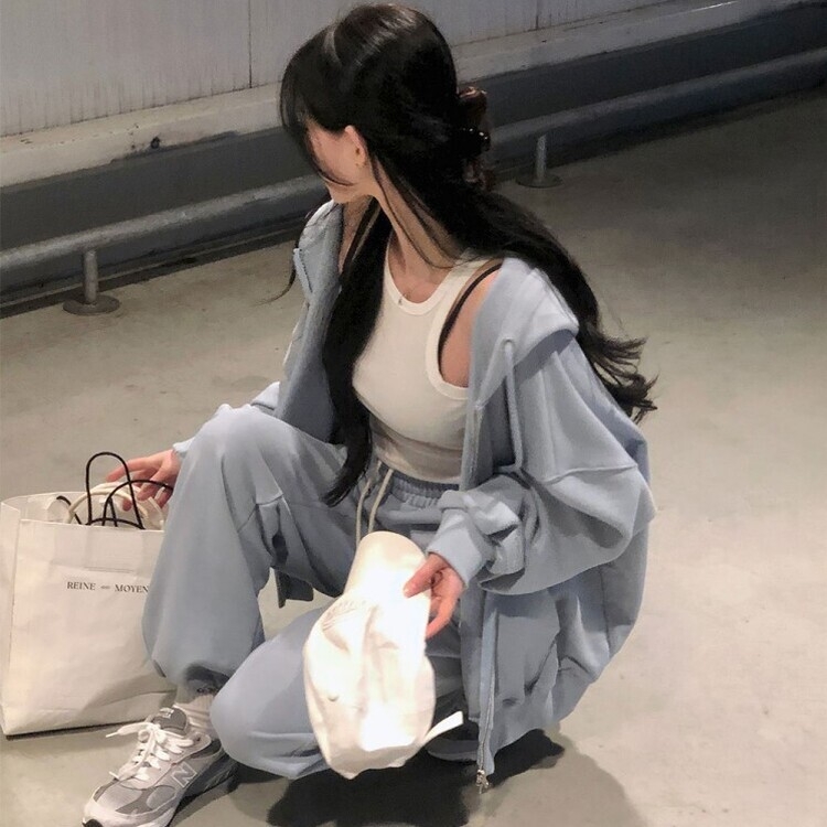 ルーズフィットフードジップアップ5色 AQUA