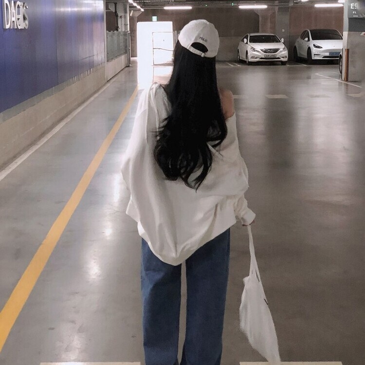 ルーズフィットフードジップアップ5色 WHITE