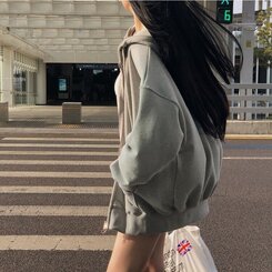 ルーズフィットフードジップアップ5色 GRAY