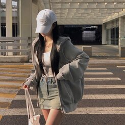 ルーズフィットフードジップアップ5色 GRAY