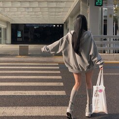 ルーズフィットフードジップアップ5色 GRAY