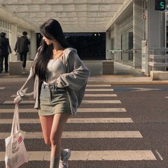 ルーズフィットフードジップアップ5色 GRAY