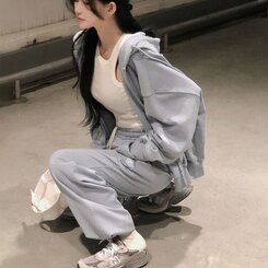 ルーズフィットフードジップアップ5色 AQUA