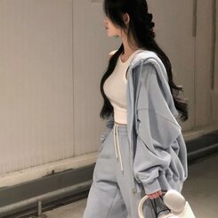 ルーズフィットフードジップアップ5色 AQUA